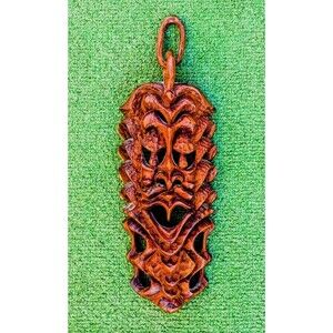 Small Vintage Hand Carved Solid Wood Tribal Hawaiian Polynesia Tiki Mask Art EUC